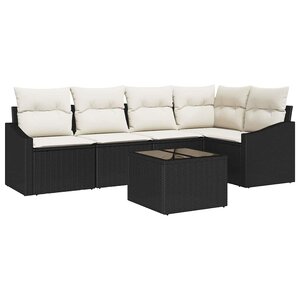 vidaXL Ensemble de Canapés avec coussin 6 Pièces Noir polyrotin