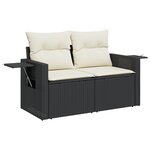 Ensemble de Canapé de Jardin 9 Pièces avec Coussins Noir Rotin Poly Acacia