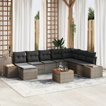 vidaXL Ensemble de Canapé de Jardin de 9 Pièces avec Coussins Gris en Rattan Poly Acacia