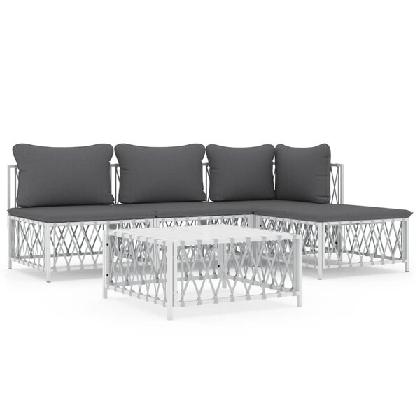 vidaXL Salon de jardin avec coussins 5 Pièces blanc acier