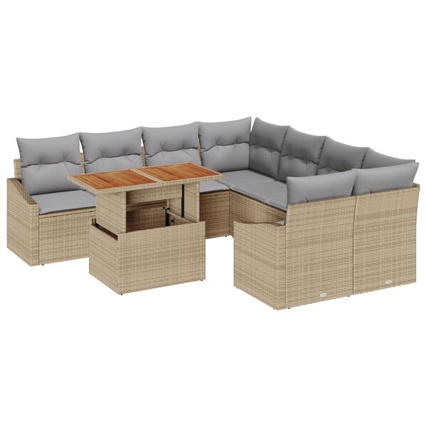 vidaXL Ensemble de 9 canapés de jardin avec coussins beige poly rotin