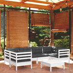 vidaXL Salon de jardin 7 Pièces avec coussins blanc bois de pin