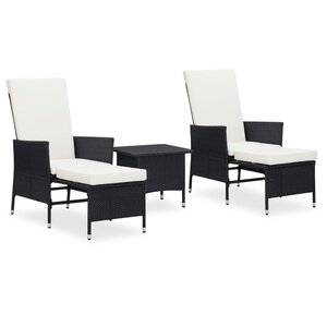 vidaXL Salon de jardin 3 Pièces avec coussins Résine tressée Noir