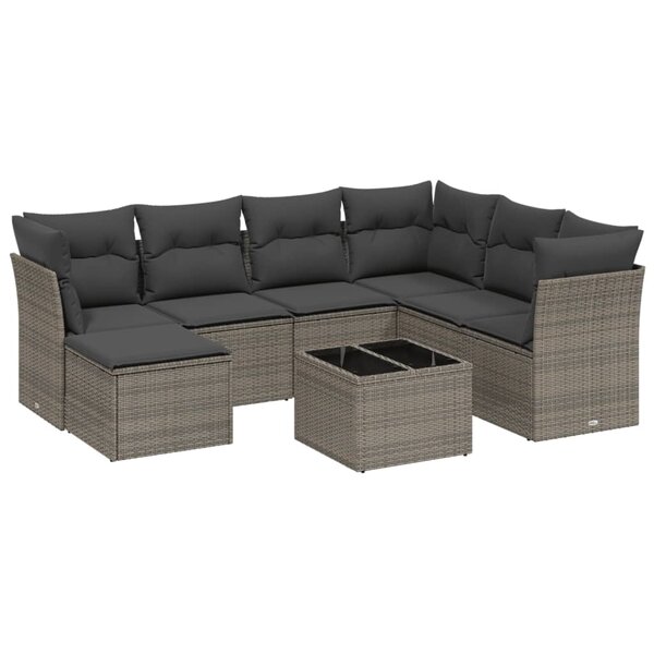 vidaXL Salon de jardin 8 Pièces avec coussins gris résine tressée