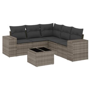 vidaXL Salon de jardin 6 Pièces avec coussins gris résine tressée