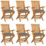 vidaXL Chaises de jardin avec coussins gris lot de 6 Bois teck massif