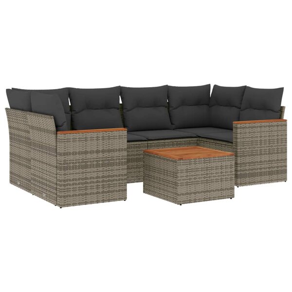vidaXL Salon de jardin avec coussins 7 Pièces gris résine tressée