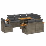 vidaXL Salon de jardin 9 Pièces avec coussins gris résine tressée