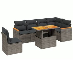 vidaXL Salon de jardin avec coussins 7 Pièces gris résine tressée