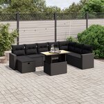 vidaXL Salon de jardin 9 Pièces avec coussins noir résine tressée