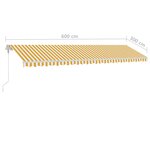 vidaXL Auvent automatique capteur de vent/LED 600x300cm Jaune et blanc