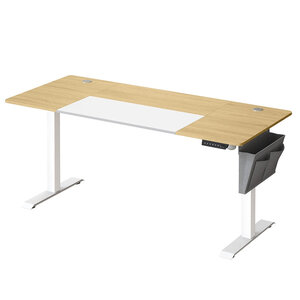 Bureau assis debout électrique 70 x 160 x (72-120) cm table réglable en hauteur mémoire 4 hauteurs pochette cadre en acier dessus épais blanc pur et gris tourterelle 12_0004550