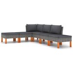 vidaXL Salon de jardin 6 Pièces avec coussins Résine tressée Gris