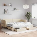 vidaXL Lit de jour avec gigogne et tiroirs sans matelas crème 90x200cm