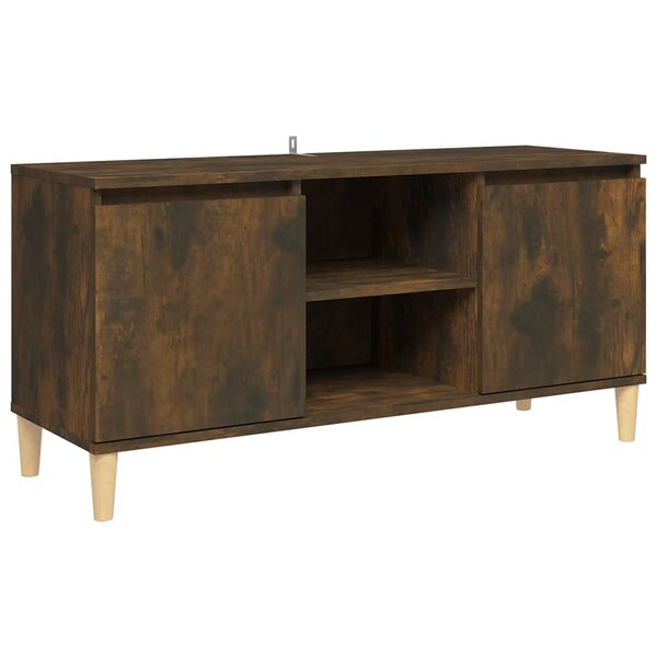 vidaXL Meuble TV avec pieds en bois solide Chêne fumé 103 5x35x50 cm