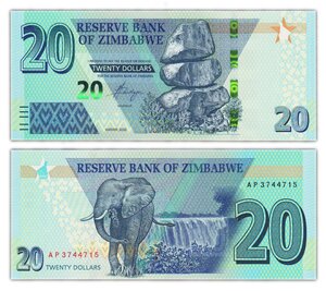 Billet de Collection 20 Dollars 2020 Zimbabwe - Neuf - PW104