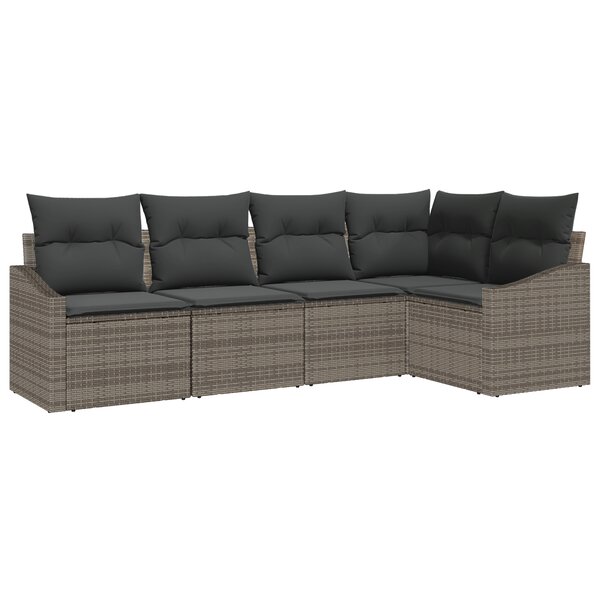 vidaXL Ensemble de Salle à Manger de Jardin 5 Pièces avec Coussins Gris Poly Rattan