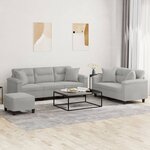 vidaXL Ensemble de canapés 3 Pièces coussins Gris clair Tissu microfibre