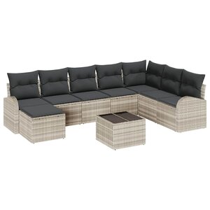vidaXL Ensemble de canapé de jardin 9 Pièces Gris clair Poly rotin