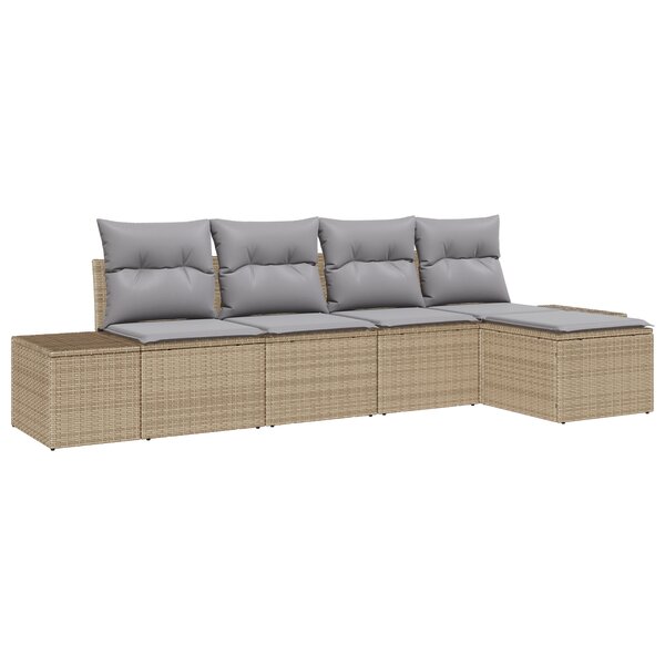 vidaXL Ensemble de canapés de jardin 5 pièces avec coussins beige en poly rotin