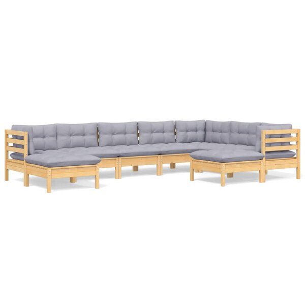 vidaXL Salon de jardin 9 Pièces avec coussins gris bois de pin massif