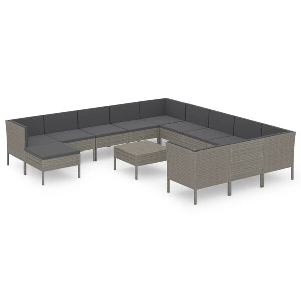 vidaXL Salon de jardin 13 Pièces avec coussins résine tressée gris