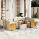vidaXL Salon de jardin avec coussins 10 Pièces beige résine tressée