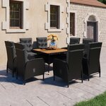 vidaXL Ensemble à manger de jardin 9 Pièces Résine tressée et acacia Noir