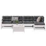 vidaXL Salon de jardin avec coussins 6 Pièces blanc bois de pin massif