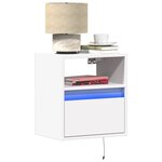 vidaXL Table de chevet murale avec lumières LED blanc