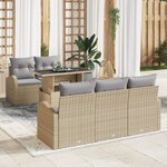 Ensemble de Canapés de Jardin 6 pièces avec Coussins Beige en Rattan Poly