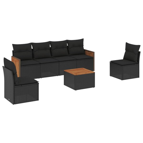 vidaXL Salon de jardin 7 Pièces avec coussins noir résine tressée