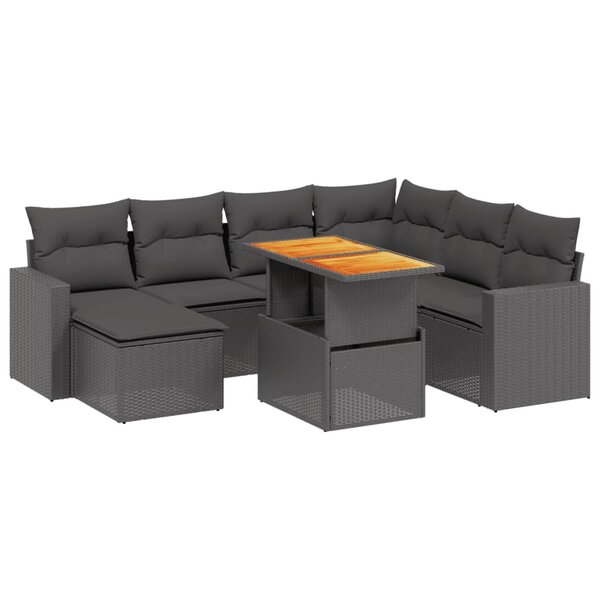 vidaXL Salon de jardin 8 Pièces avec coussins noir résine tressée