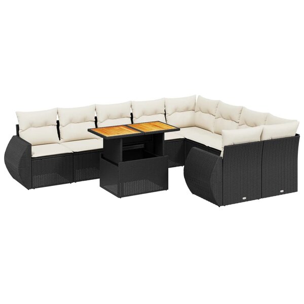 vidaXL Salon de jardin 10 Pièces avec coussins noir résine tressée