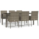 vidaXL Ensemble à manger jardin et coussins 7 Pièces gris rotin