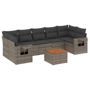 vidaXL Salon de jardin 8 Pièces avec coussins gris résine tressée