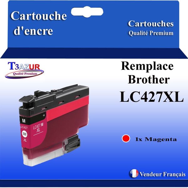 T3AZUR- Cartouche compatible avec Brother LC427 XL pour Brother MFC-J5955DW MFC-J6950 MFC-J6955DW Magenta