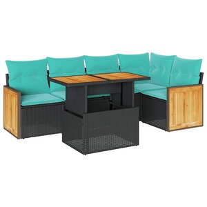 vidaXL Salon de jardin 6 Pièces avec coussins noir résine tressée acacia