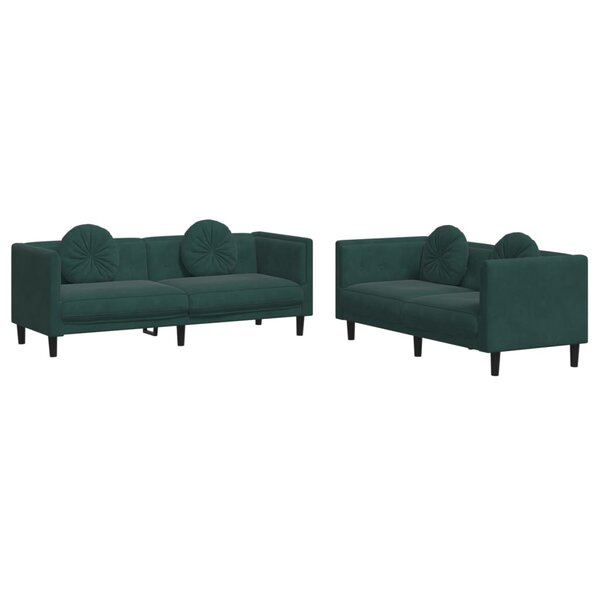 vidaXL Ensemble de canapés 2 Pièces avec coussins vert foncé velours