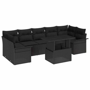 vidaXL Ensemble de canapé de jardin avec coussin 8 Pièces Noir Poly rotin