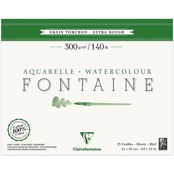 Bloc Fontaine 25F torchon 24x30 300g encollé 4 côtés CLAIREFONTAINE
