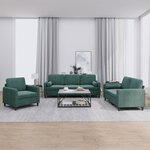 vidaXL Ensemble de canapés 3 Pièces avec coussins vert foncé velours