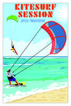 Carte Joyeux Anniversaire avec Enveloppe - Mini Poster Format 17x11 5cm Style Rétro Vintage - Kitesurf Sport Nautique Mer Océan Vagues Vent Plage Sable - Fabriquée en France