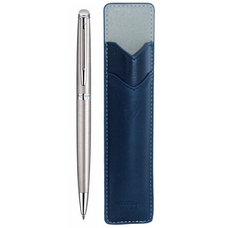 Waterman hemisphere stylo bille  acier inoxydable  recharge bleue pointe moyenne  coffret cadeau + étui bleu