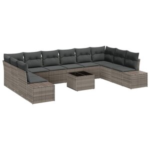 vidaXL Ensemble de canapé de jardin avec coussin 11 Pièces Gris polyrotin