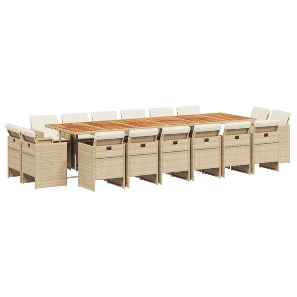 vidaXL Ensemble à manger de jardin et coussins 17 Pièces beige