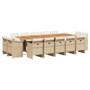 vidaXL Ensemble à manger de jardin et coussins 15 Pièces beige