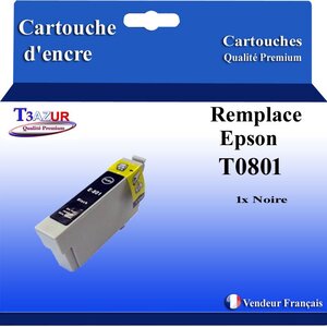 T3AZUR- Cartouche Compatible avec Epson T0801 remplace Epson Stylus Photo R217 R265 R276 R285 R360 R685 Noire