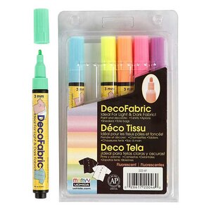 6 feutres textile fluo Glitter Deco - 3 mm