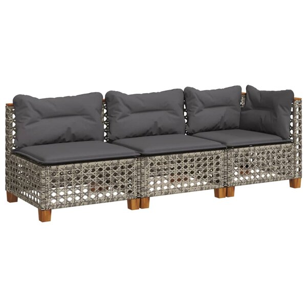 vidaXL Canapé de jardin avec coussins 3 places gris résine tressée
